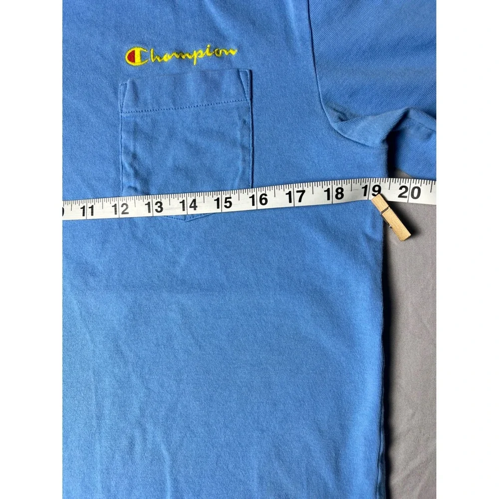 Champion Mens Pocket T-Shirt Blue Embroidered Script Logo Short Sleeve Tee